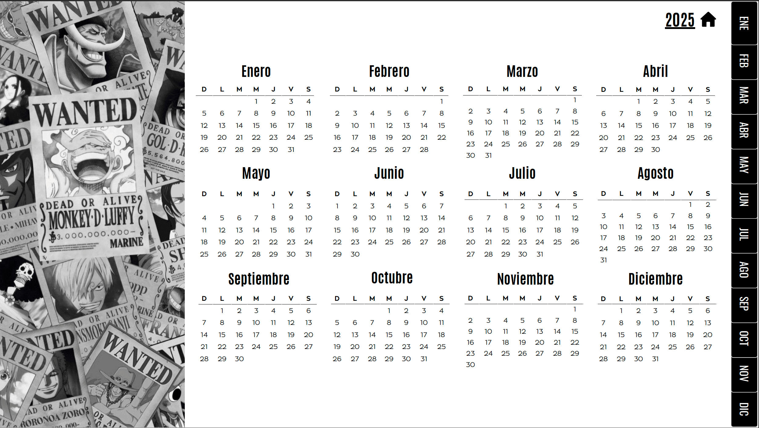 Calendario One Piece 2025 (Español)